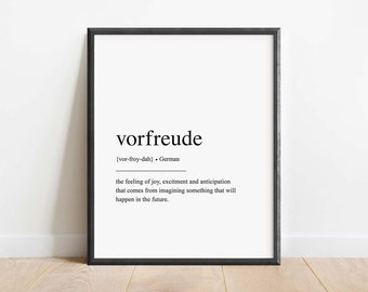 DIGITALER DOWNLOAD - Vorfreude auf Deutsch Definition Print, Wandkunst, Deutschland Geschenke, Deutsche Definition Print, Vorfreude Print