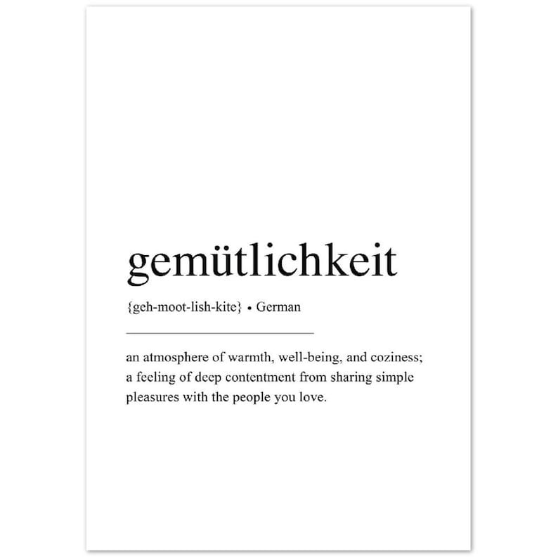 PRINTED German Gemütlichkeit Definition Print, German Print, Minimalist