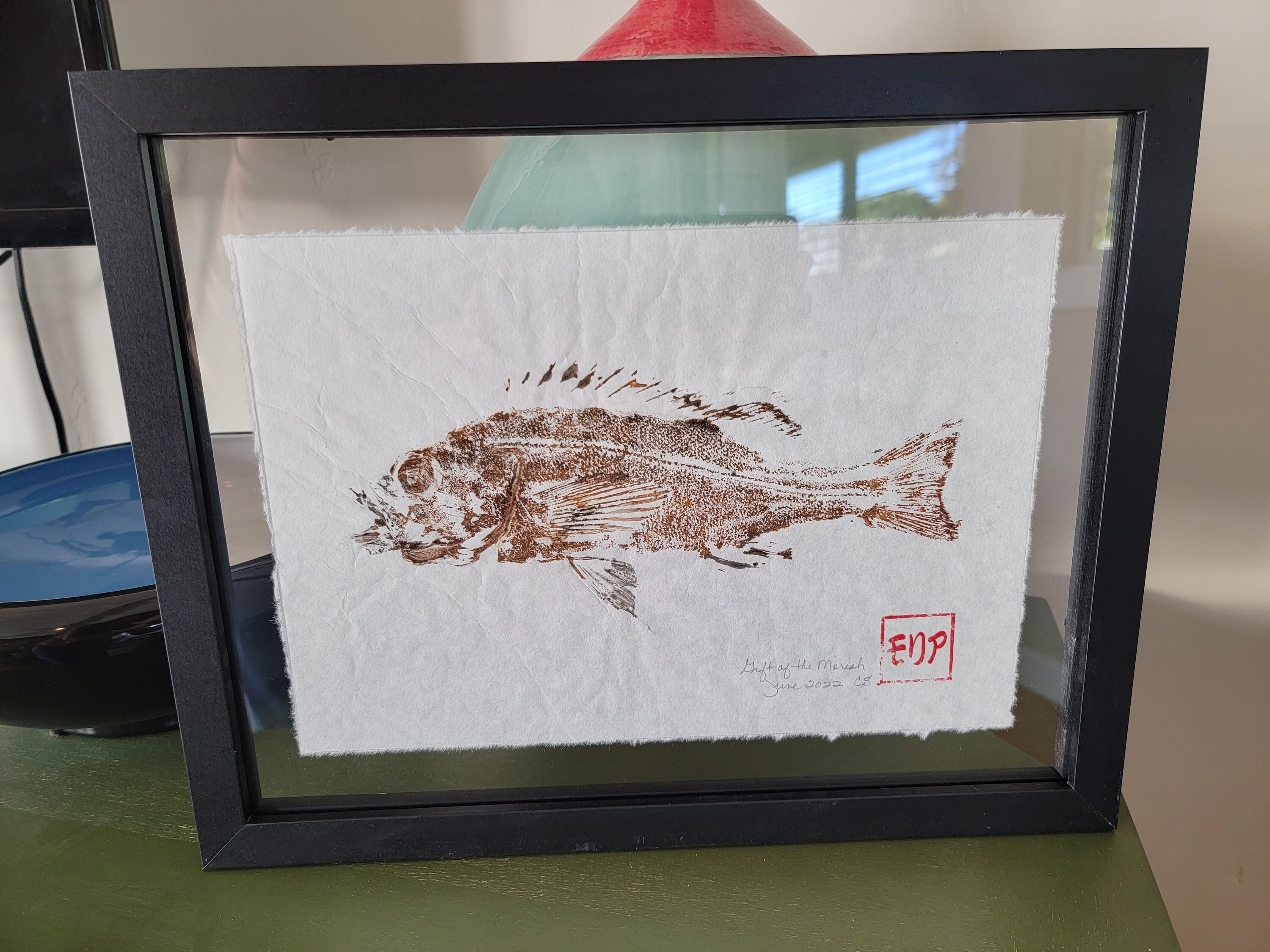 Original Gyotaku Fish Print in Floating Wood and Glass Frame Etsy