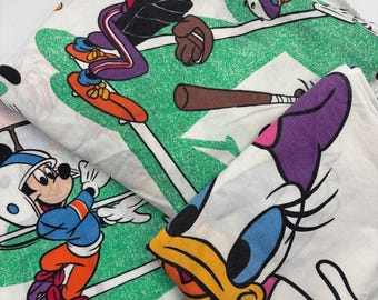 Vintage Disney Mickey Mouse Sports Twin Flat & Fitted Sheet + Pillowcase Football Bedding Set