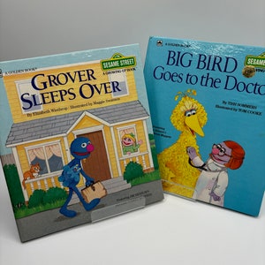 Muppets Books Big Bird Goes to the Doctor & Grover Sleeps Over 1980s Kids Books