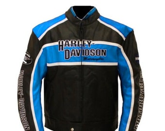 Harley-Davidson Cruiser Blue Motorcycle Leather Safety Jacket Motorcycle Jacket | 'EASY RIDER' Men's Motorcycle Leather Blue