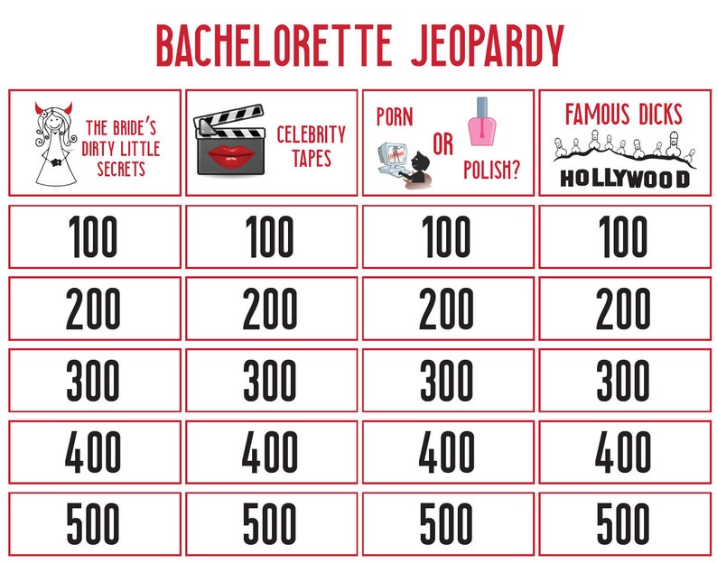 Bachelorette Party Jeopardy, Printable Bridal Jeopardy, Hen Party