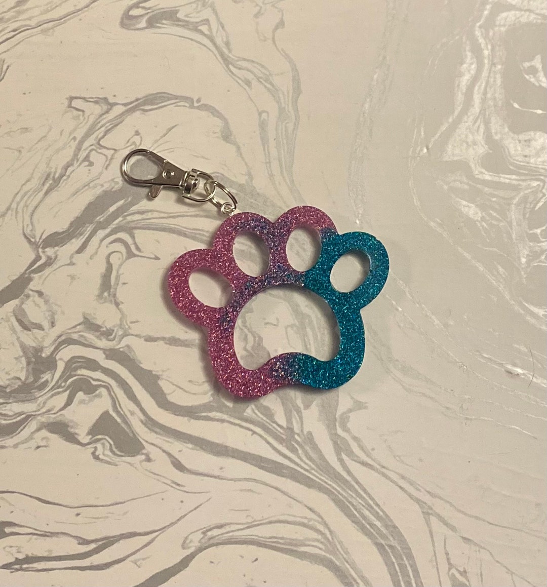 Sparkly Paw Print Key Chain/resin Keychain/paw Print Keychain/sparkly