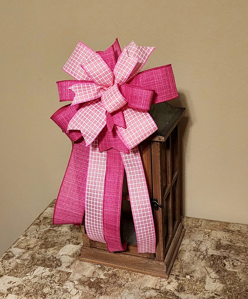 Pink Bow Pink Wreath Bow Pink Lantern Bow Valentine Bow Handmade Bow Valentine's Day Bow Gift