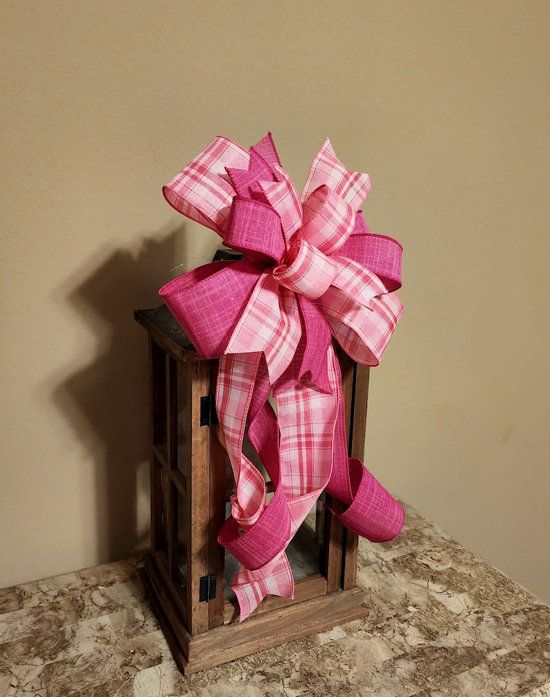 Pink Bow Pink Wreath Bow Pink Lantern Bow Valentine Bow Handmade Bow Valentine's Day Bow Gift