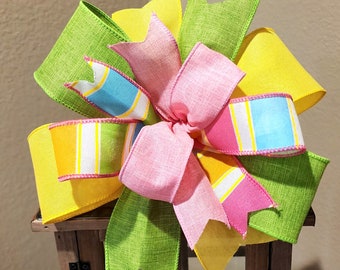 Colorful Bow Wreath Bow Lantern Bow Pink Yellow Lime Green Blue White Bow Handmade Bow Gift Bow Striped Bow Spring Bow Summer Bow Easter Bow