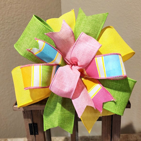 Colorful Bow Wreath Bow Lantern Bow Pink Yellow Lime Green Blue White Bow Handmade Bow Gift Bow Striped Bow Spring Bow Summer Bow Easter Bow