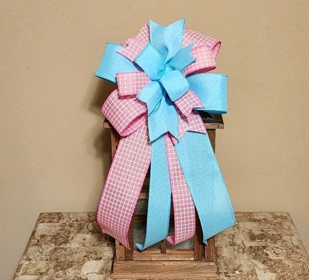 Blue and Pink Bow Wreath Bow Lantern Bow Baby Shower Bow Handmade Bow