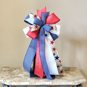 Fourth of July Bow Red White and Blue Bow Wreath Bow Lantern Bow Handmade Bow Gift Bow Memorial Day Bow Summer Bow Independence Day Bow