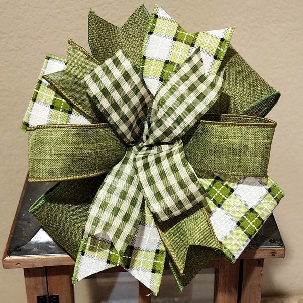 Everyday Wreath Bow Lantern Bow Farmhouse Bow Handmade Bow Everyday Bow Olive Green Bow Spring Bow Summer Bow Fall Bow Plaid Bow