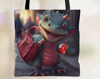 Tote Bag Shopping Day Tote Baby Dragon Tote Bag Unique DnD Themed Book Bag Cute Dragon Laptop Bag Female Dragon Tote Womans Bag