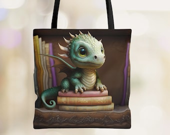 Tote Bag Baby Dragon Tote Cute Dragon Tote Game Night Carry-All Fantasy Tote Bag Baby Dragon Laptop Bag Tiny Dragon DnD Tote Board Game Bag