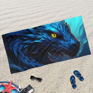 Blaues Drachen Fantasy Strandtuch, Großes Dickes Komfortables Pool-Handtuch, Dungeons & Dragons Style Handtuch für RPG Player, Geschenk für Dragon Lover