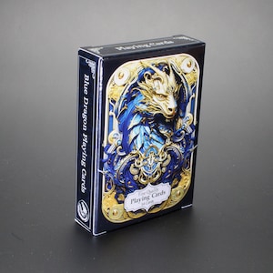 Karty do gry Blue Dragon, Elegancka talia kart pokerowych Fantasy, Prezent dla gracza kart fantasy, Talia kart Gilded Dragon