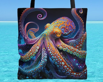 Tote Bag Colorful Octopus Sea Creature Beach Accessory Board Game or Laptop Shoulder Bag Book Carryall