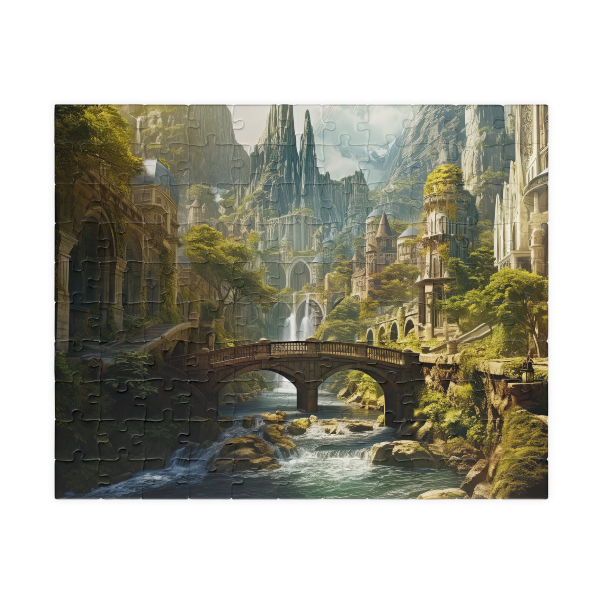 ファンタジー古代都市ジグソーパズル：風光明媚な川の風景、250 500