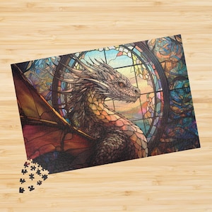 Jigsaw Puzzle Dragon Fantasy Stained Glass Window Puzzle for Dungeons and Dragons Adult 1000 Piece