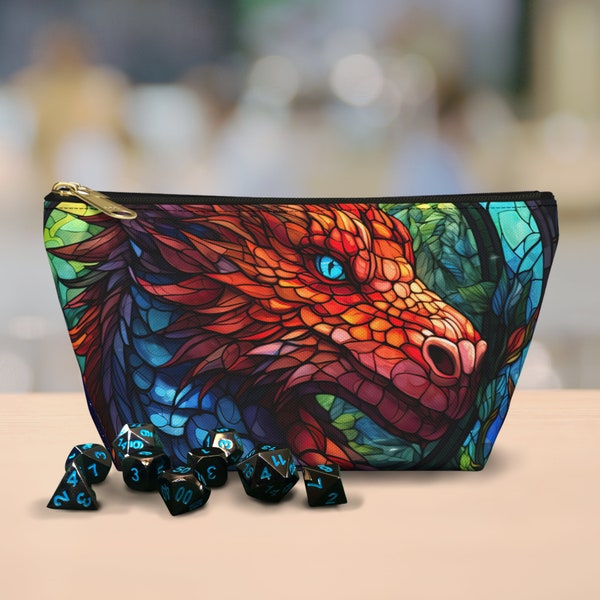 Dice Bag Dragon DnD Zippered Pouch for Mini and Game Accessory Storage Role Player Gift Dungeons and Dragons Bag