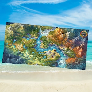 Strandlaken Fantasiekaart Kleurrijk zwembadhanddoek DnD zeshoekige handdoek voor RPG-fan avonturenhanddoek voor kinderen