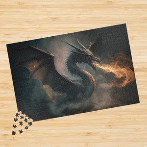 Puzzle Dragon Jigsaw Puzzle Adult 1000 Piece Puzzle Gift for DnD RPG Player Puzzle Fantasy Fire Breathing Dragon Puzzle Birthday Gift Adults