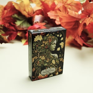 Naipes Autumn Maiden, elegantes cartas de póker femeninas, baraja de fantasía otoñal, cartas de fantasía mágica otoñal