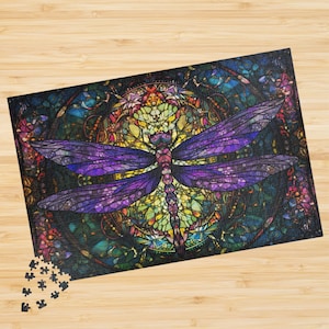 Puzzle Dragonfly Jigsaw Puzzle Stained Glass Puzzle Adult Jigsaw Colorful Nature Puzzle 1000 Piece Jigsaw Purple Dragonfly Puzzle Adults