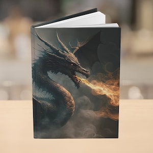 Hardcover Blank Fire Breathing Dragon Notebook, RPG Lined Dragon Journal, D&D Note book for DM, DnD Gift Idea
