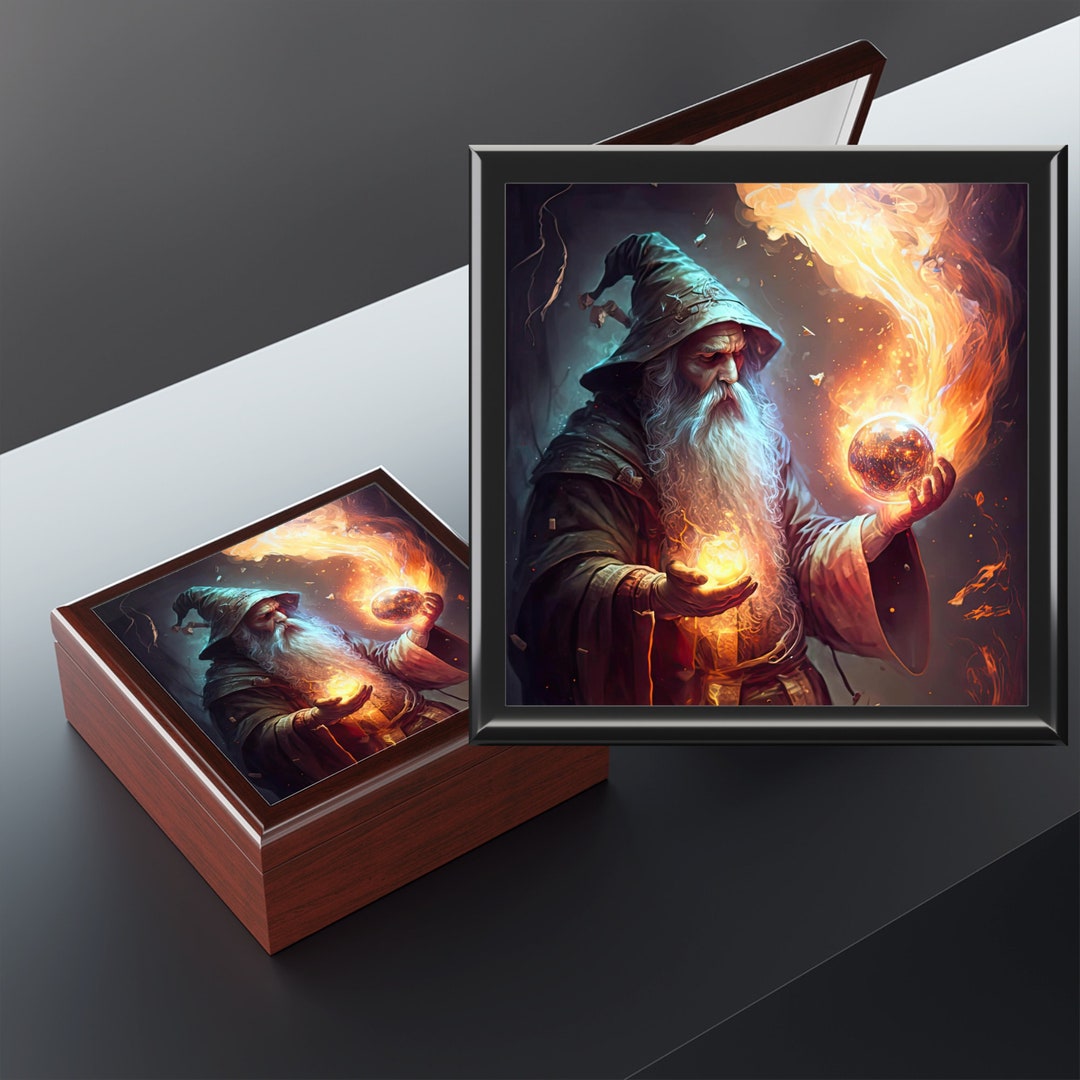 Dice Box Wizard Dnd Storage Box Dungeons and Dragons Dice Box Fireball ...