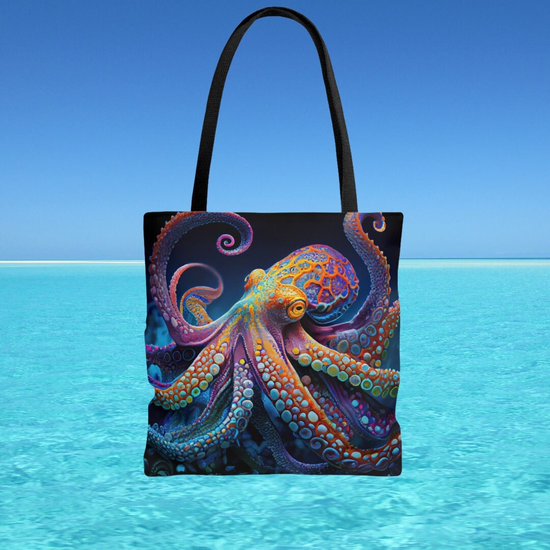 Tote Bag Colorful Octopus Sea Creature Beach Accessory Board Game or Laptop Shoulder Bag Book Carryall