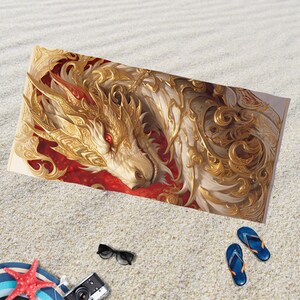 Asciugamano da spiaggia Asciugamano da piscina drago bianco, asciugamano grande e confortevole spesso fantasia, asciugamano per giocatore DnD RPG, asciugamano drago