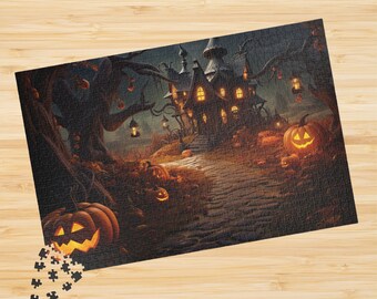 Spooky Halloween Puzzle, Halloween House Jigsaw Puzzle, 1000 500 Piece Puzzle, Halloween Night Gift Puzzle