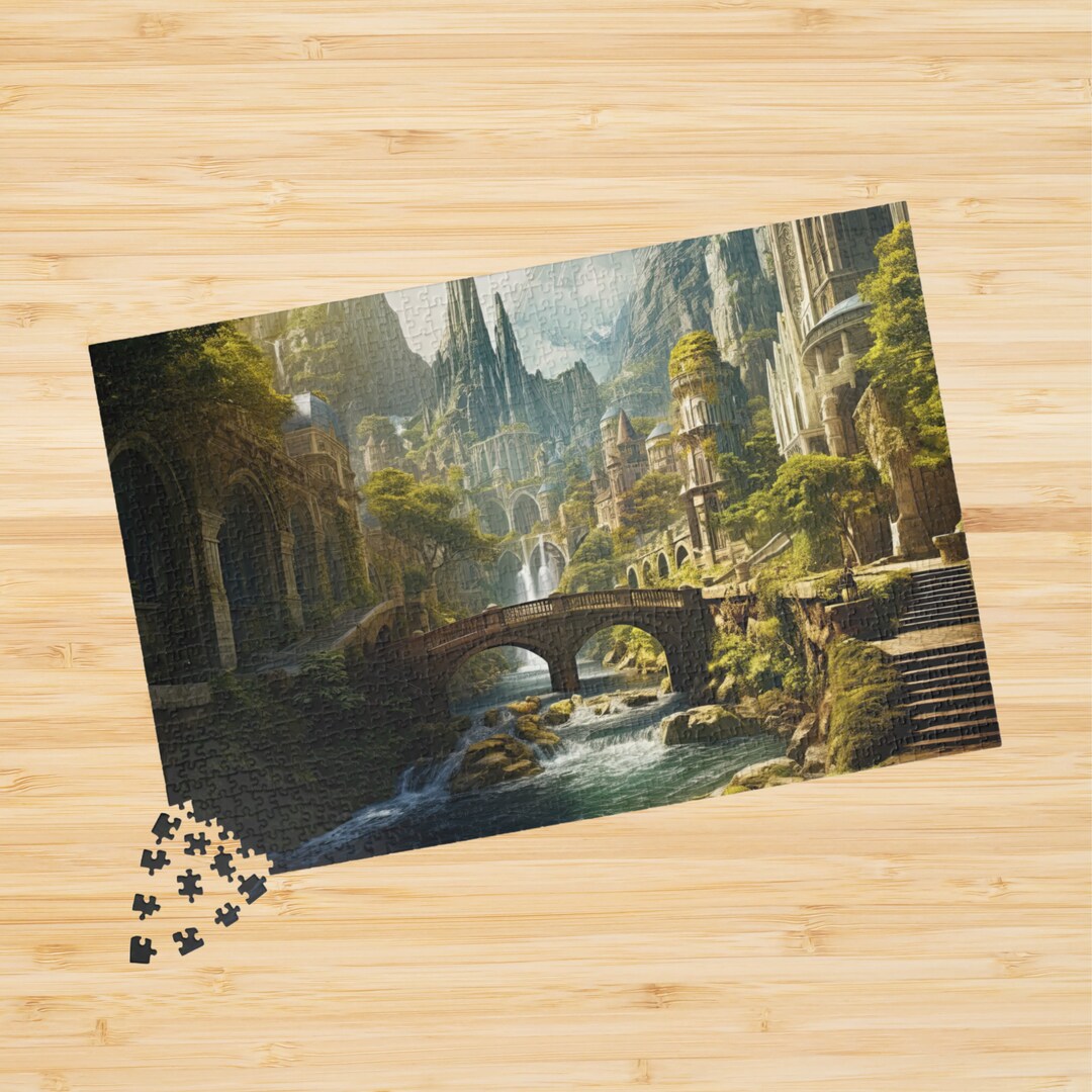 ファンタジー古代都市ジグソーパズル：風光明媚な川の風景、250 500