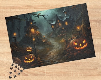 Spooky Halloween Houses Jigsaw Puzzle: Scary Night Gift