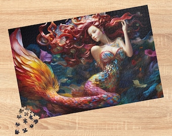 Puzzle Mermaid Jigsaw Puzzle, Colorful Marine Puzzle Ocean Siren, Gift for Her, Underwater Sea Creature Puzzle, Family Jigsaw Puzzle