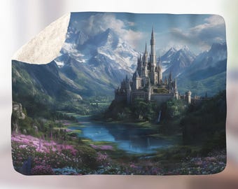 Sherpa Fleece Blanket: Fantasy Castle Mountain Home Décor, Cozy Throw, Winter Bedding, Soft Plush Sofa Cover,  Housewarming Gift