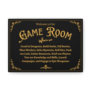 Sign for Game Room Canvas Print for Board Game Rec Room Black and Gold ...