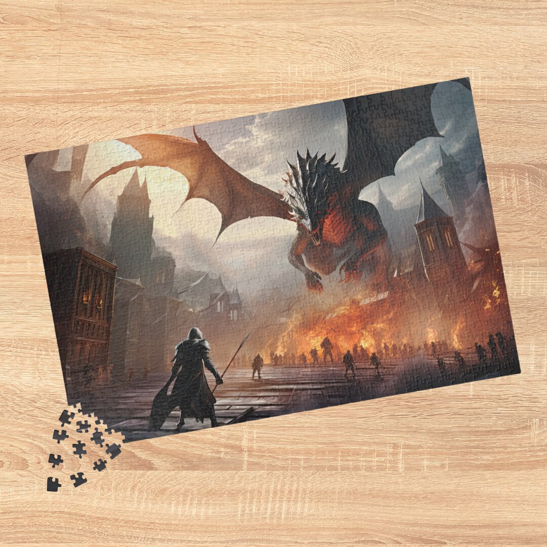 Dragon Attack Jigsaw Puzzle, Fantasy Art Puzzle, Dnd Jigsaw Puzzle