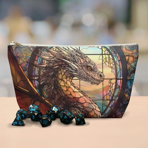 Dice Bag Dragon Accessory Pouch Game Storage Bag Dragon Stained Glass RPG Mini Storage Pouch Fantasy Zippered Dice Bag