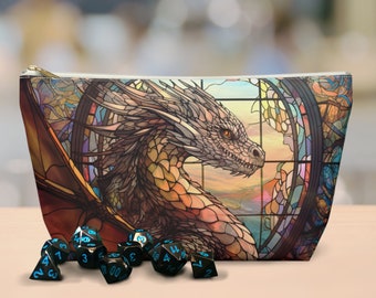 Dice Bag Dragon Accessory Pouch Game Storage Bag Dragon Stained Glass RPG Mini Storage Pouch Fantasy Zippered Dice Bag