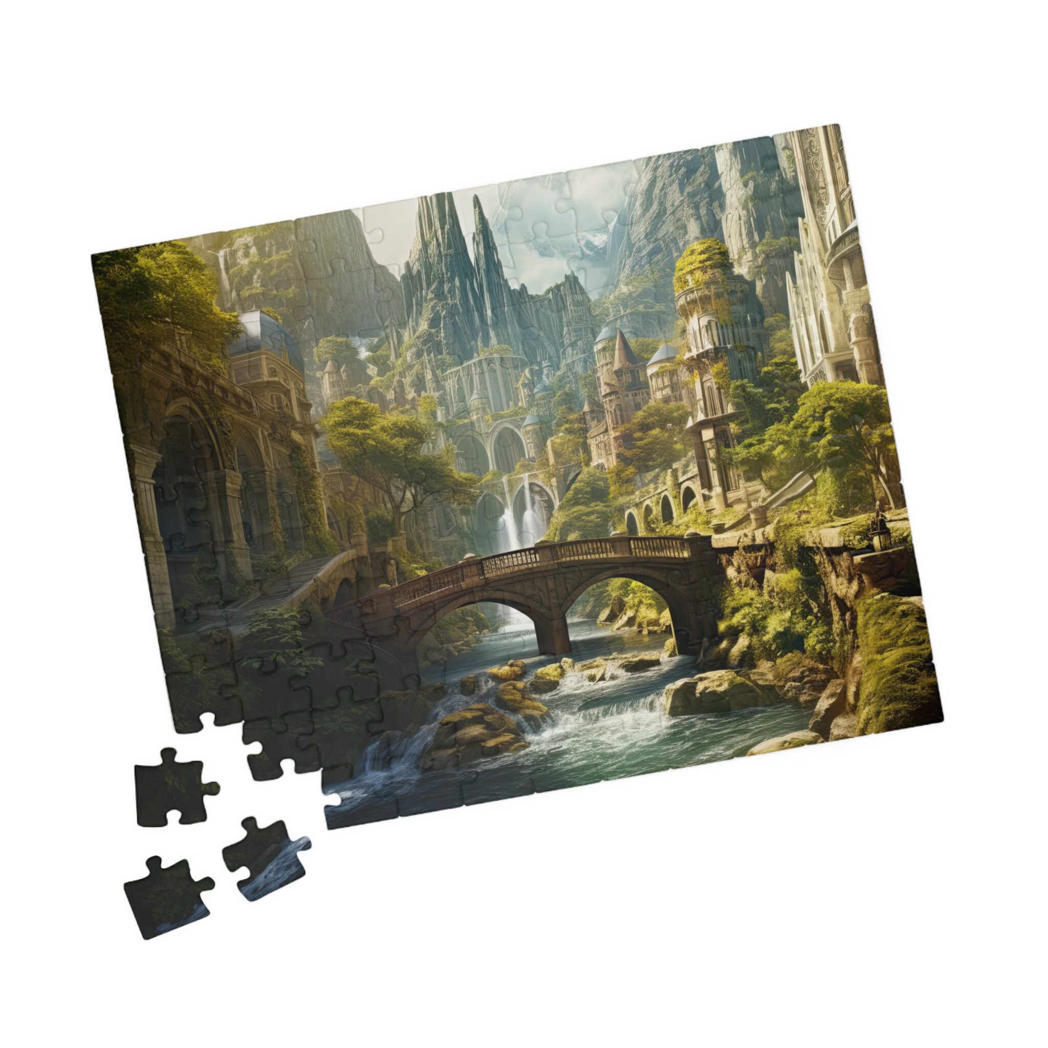ファンタジー古代都市ジグソーパズル：風光明媚な川の風景、250 500