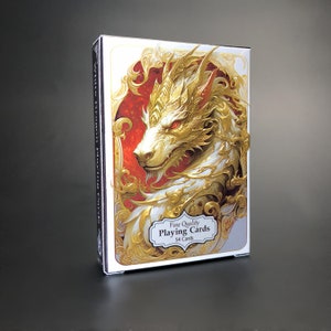Cartas de Baralho Dragão Branco, Baralho de Cartas de Pôquer Elegante Fantasia, Presente para Jogador de Cartas Fantasia, Baralho de Cartas Dragão Dourado