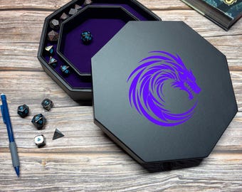 Coiled Purple Dragon Dice Rolling Tray: Tribal Dragon Circle, DnD Dice Rolling Tray, RPG Dice Storage