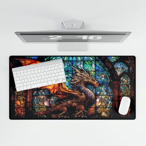 Winged Dragon Desk Mat, Fantasy Dragon Mouse Pad, Role Player Desk Accessory, Desktop Organization, Gift for Dragon Fan