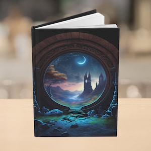 Cuaderno de tapa dura en blanco, cuaderno con líneas de portal mágico, bloc de notas de rol de fantasía con páginas desprendibles.