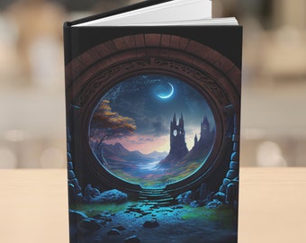Blank Hardcover Journal, Magical Portal Lined Notebook, Fantasy Scene RPG Notepad with Tear-Away Pages