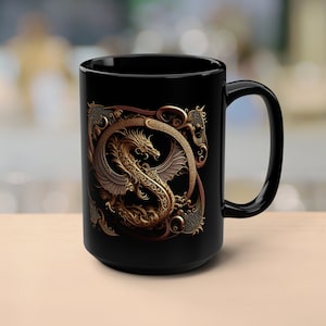 Coffee Mug Dragon Black Mug Dungeons and Dragons Coffee Mug Game Night Cup Dragon Icon Coffee Mug Black DnD Dragon Mug Gift for RPG Gamer