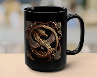 Coffee Mug Dragon Black Mug Dungeons and Dragons Coffee Mug Game Night Cup Dragon Icon Coffee Mug Black DnD Dragon Mug Gift for RPG Gamer