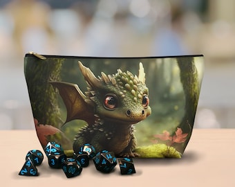 Baby Dragon Dice Bag, Accessory Pouch for Role Player, Zippered Dice Storage Bag, Cute Green Dragon Dice Bag for RPG