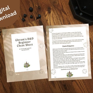 Hoja de trucos para principiantes de Dungeons and Dragons / Hoja de trucos imprimible de DnD / Guía para principiantes de RPG